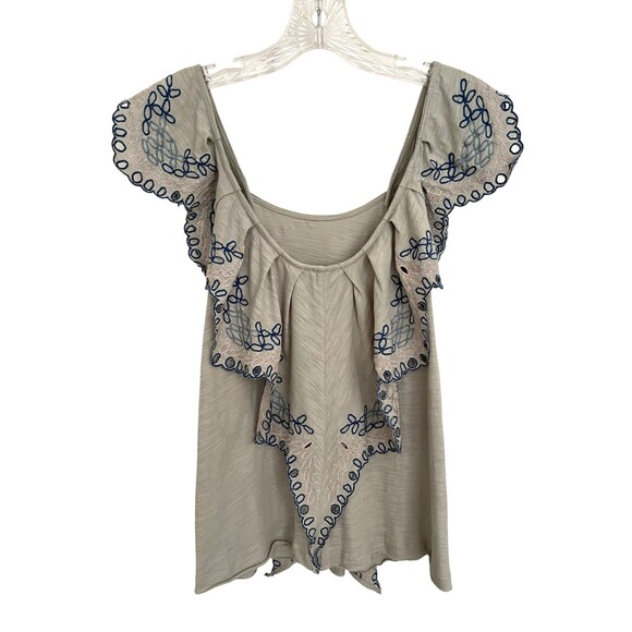 Umgee Eyelet Embroidered Top Ruffle Fairy Boho Cottage Butterfly Scoop Back Sz S - Picture 5 of 11